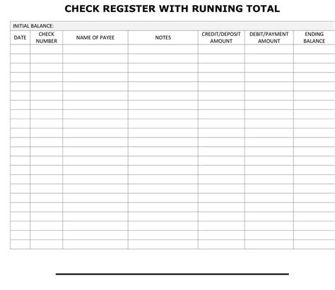 Free Printable Check Register With Running Balance Printable Templates
