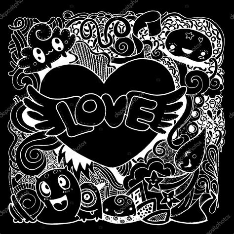 Love Doodle Corazón Dibujado A Mano Y Palabras Love Doodle Vector