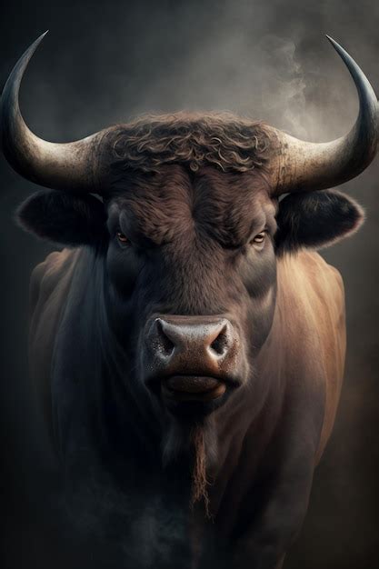 Premium Photo Bull Portrait On Dark Background Ai Generative