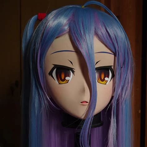 C2 014 Handmade Female Full Head Kigurumi Mask With Purpleblue Hair Cosplay Kigurumi