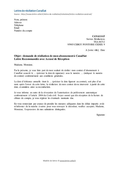 Lettre recommandée avec accusé de réception objet (a noter : Résiliation CanalSat - Modèle de lettre gratuit