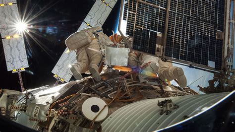 Two Cosmonauts Exit Station And Begin Spacewalk Space Station