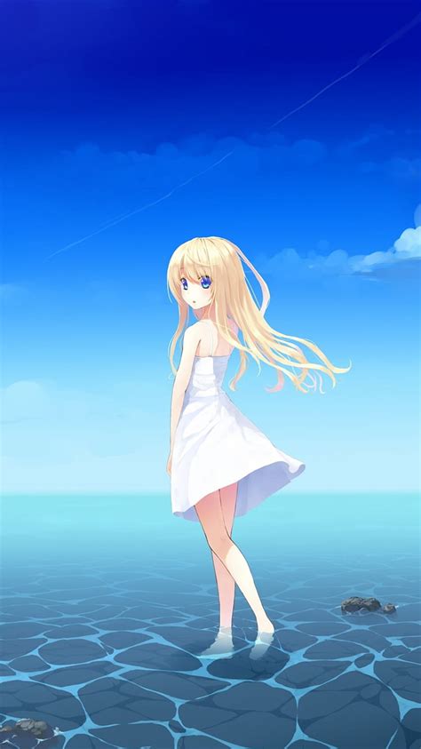 Blonde Anime Girl Blue Eyes Skirt Sea Summer Hd Phone Wallpaper Pxfuel