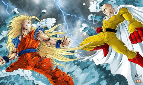 Collab Goku Vs Saitama By Maniaxoi On Deviantart Anime Fight Goku