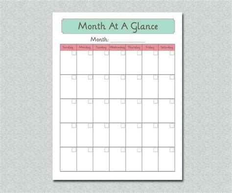 Month At A Glance Blank Calendar Template 4 Templates Example