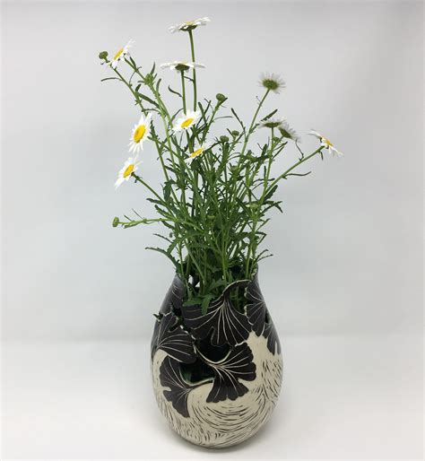 Vase Ceramic Vase Pottery Vase Black And White Ginkgo Handmade
