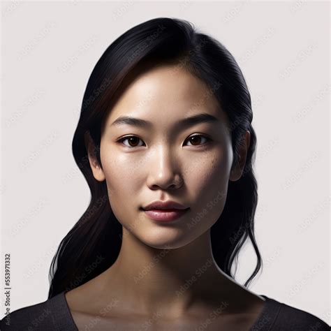 Close Up Portrait Of A Beautiful Asian Woman Against A Plain Background