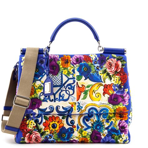 Dolce And Gabbana Blue Majolica Print Canvas Large Sicily Soft Bag
