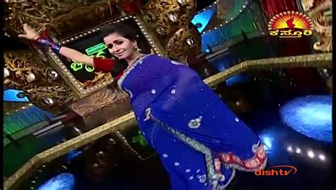 Anchor Anushree Hot Navel Show In Blue Saree