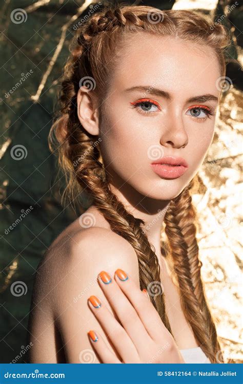 Portrait Of Young Beautiful Attractive Girl Model With Natural Fresh