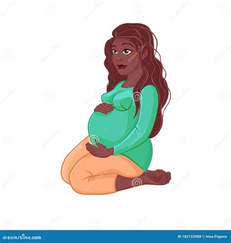 Cute Dark Skinned Pregnant Woman Cartoon Character Banner A Pregnant