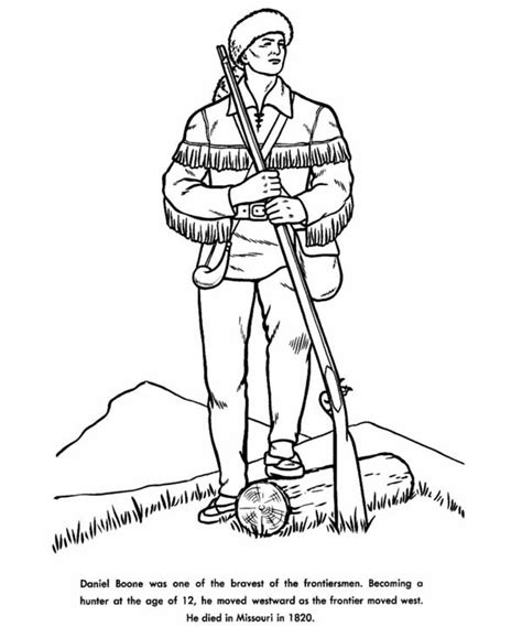 Print 2 to 4 to a page to save paper and to make just the right size for interactive notebooks. Daniel Boone the Hunter Coloring Page | Coloring Sky