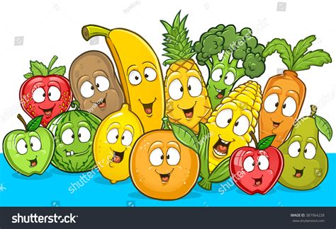 Vector Illustration Cartoon Fruits Vegetables Stock Vector