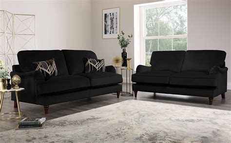 Charleston Black Velvet 32 Seater Sofa Set Furniture Choice