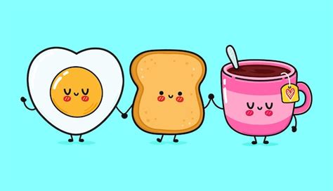 Premium Vector Cute Funny Happy Toast Eggs And Cup Of Tea