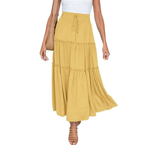 frontwalk pleated maxi skirts for women loose plain long skirts high waist boho summer skirt