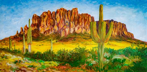 Superstition Mountain In Arizona Panoram Painting By Arina Yastrebova