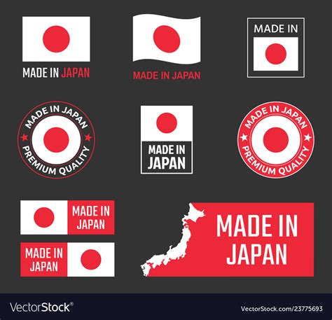 Made In Japan Labels Set Japanese Product Emblem Vector Image