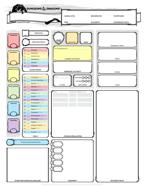 Color Coded Character Sheet Dnd