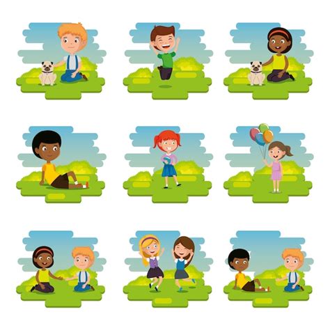 Premium Vector Group Of Happy Kids In The Park Scene Characters