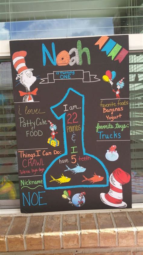 Dr Seuss Themed Chalk Board 1st Birthday Favorite Recipes 1st