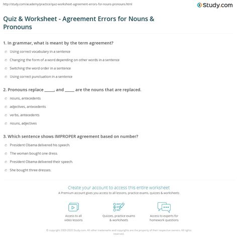 We need to communicate to perform our daily task and mediate through to understand their feeling. Quiz & Worksheet - Agreement Errors for Nouns & Pronouns ...