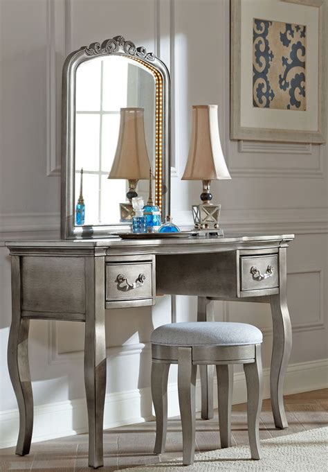 Quality mirrors made for you here in the u.s. Kensington Antique Silver Writing Desk with Vanity Mirror ...