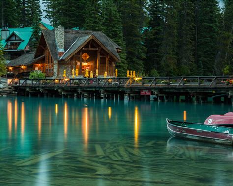 Emerald Lake National Park Yok British Columbia Canada Dock Lights