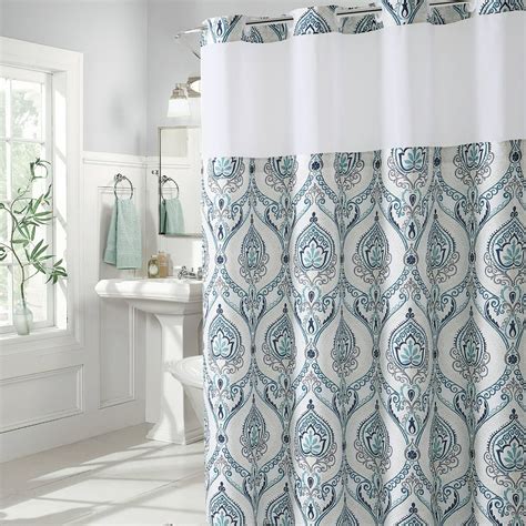 Hookless French Damask Print Shower Curtain