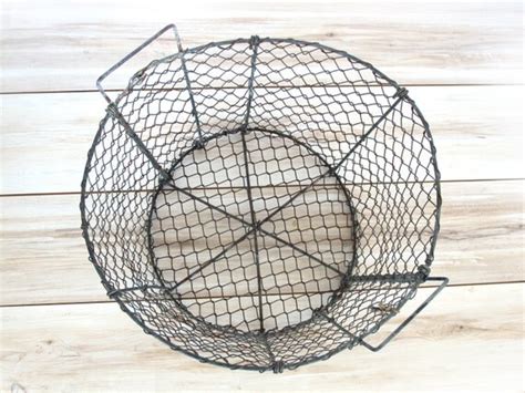 Very Large French Industrial Oyster Basket Patina Wire
