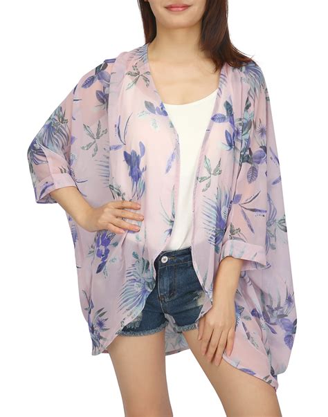 Hde Hde Sheer Kimono Cardigans For Women Open Front Summer Cardigan Beach Cover Up Pink