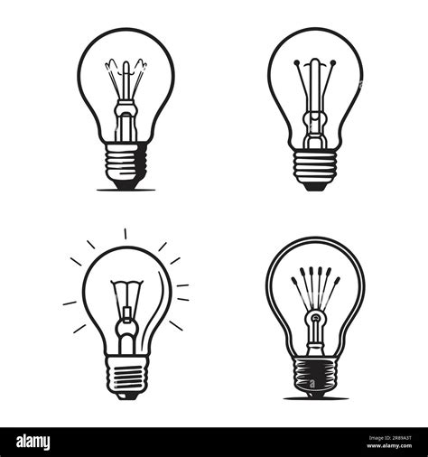 Hand Drawn Vintage Light Bulb Logo In Flat Line Art Style Isolated On