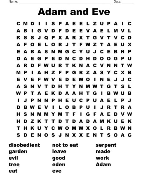 Adam And Eve Word Search Printable