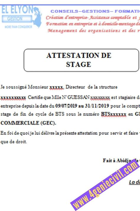 Exemples de modèle d attestation de stage en word doc Artofit