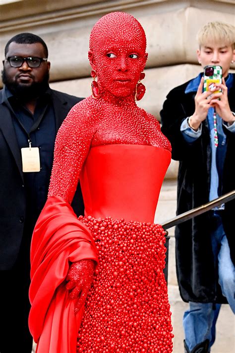 Doja Cat Wore 30k Red Swarovski Crystals At Paris Fashion Week Photos