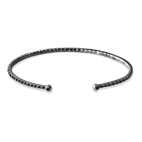 Bangle Men Skinny Full Black Diamonds And 18k Gold Aquae Jewels