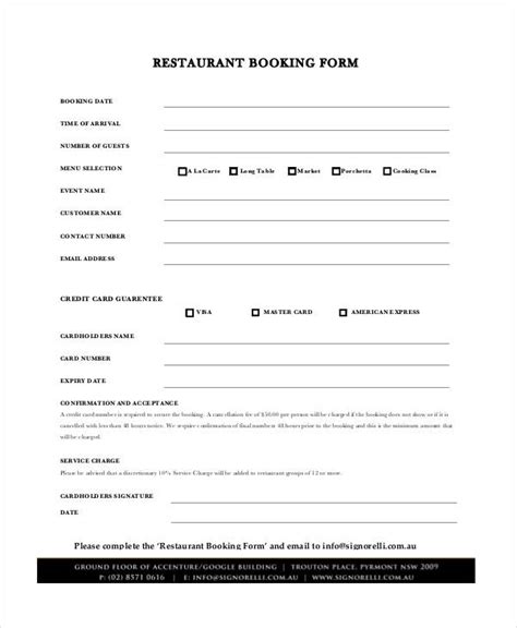Free 33 Reservation Forms In Pdf Excel Ms Word