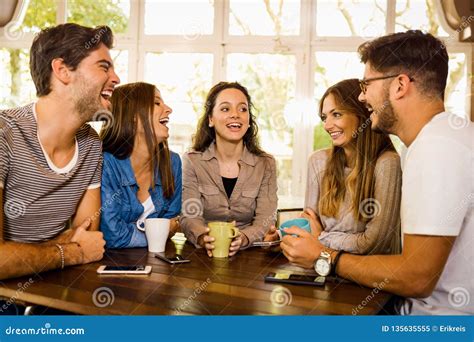 Friends At The Cafe Stock Image Image Of Drinks People 135635555