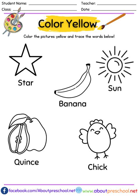 Color Worksheets Yellow About Preschool