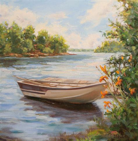 Rowboat Docked On Lake Painting By Michele Tokach