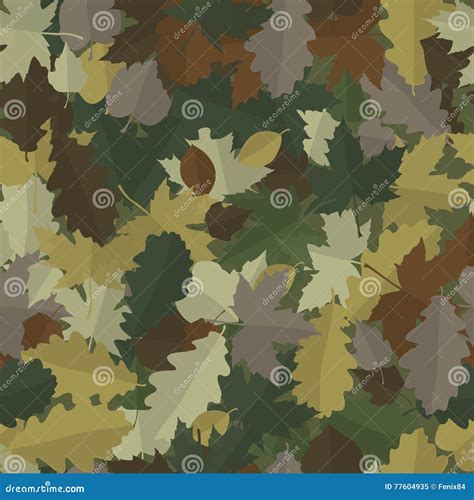 Woodland Camouflage With Autumn Fallen Leaves Of Deciduous Trees Stock