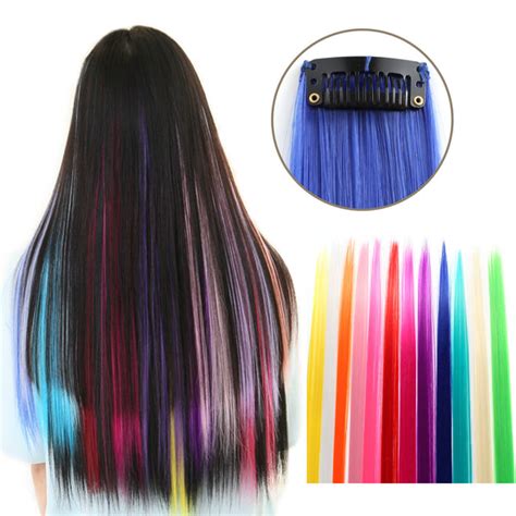 23 Straight Colored Party Highlight Clip On In Hair Extensions Onedor