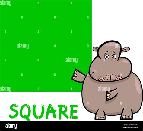 Cartoon Illustration Of Square Basic Geometric Shape With Funny Hippo