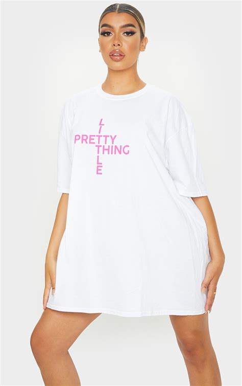 Prettylittlething White Slogan T Shirt Dress Prettylittlething Usa
