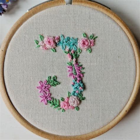 Personalised Floral Initial Hoop Art Hand Embroidery Etsy Uk