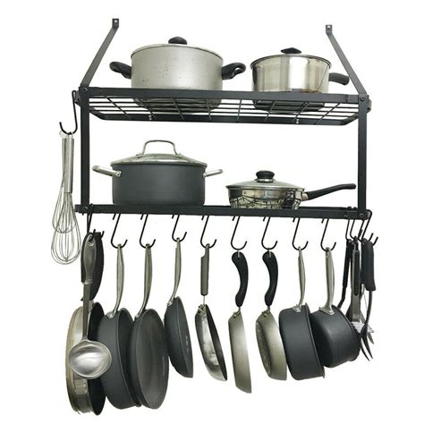 Pot pan cookware rack holder hanging ceiling mount storage kitchen organizer. 12 Hooks Metal Hanging Pan Pot Rack, Wall Mounted ot Pan ...