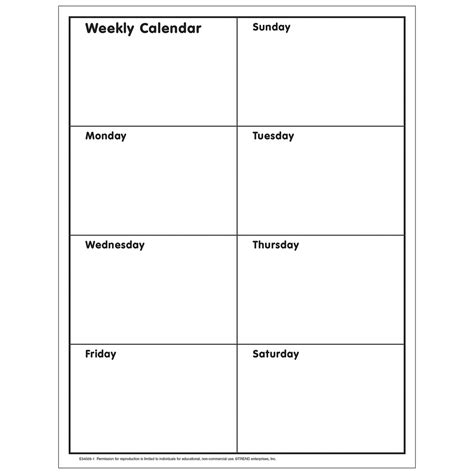 Free Printable Weekly Calendar Blank Chart E54031 — Trend