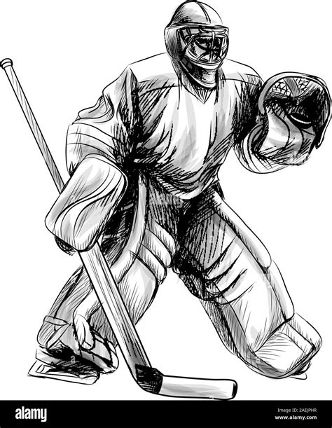 Hockey Goalie Player Hand Drawn Sketch Winter Sport Vector