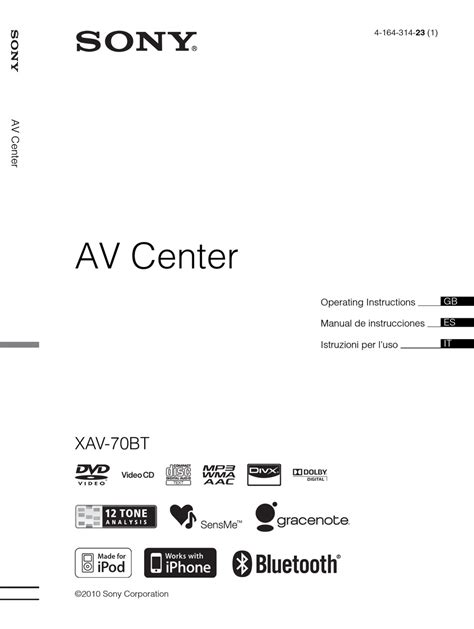 Sony Xav 70bt Car Receiver Operating Instructions Manual Manualslib