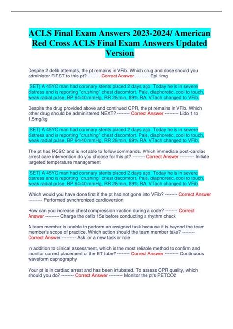 ACLS Final Exam Answers / American Red Cross ACLS Final Exam Answers